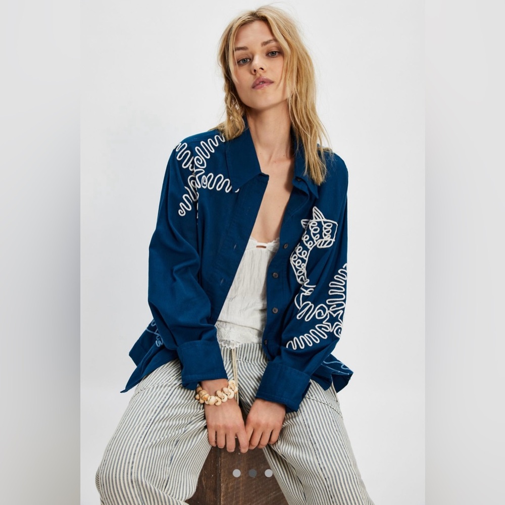 NWT FREE PEOPLE WE THE FREE TIDAL STITCH SHIRT 🐟🐟 - Picture 2 of 4